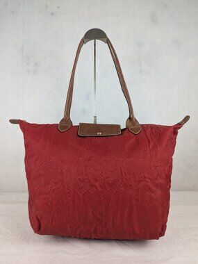 Longchamp Le Pliage Foldable Tote Nylon Leather Shoulder Bag Red Preowned Clean